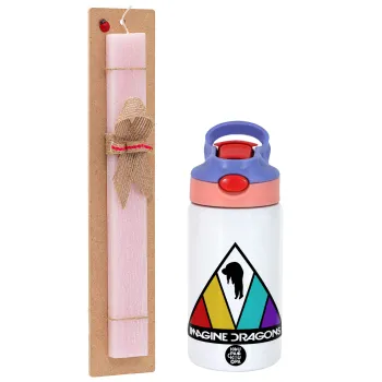 Imagine Dragons, Πασχαλινή Λαμπάδα με Παιδικό παγούρι θερμό, ανοξείδωτο, με καλαμάκι ασφαλείας, ροζ/μωβ (350ml) & κερί αρωματικό πλακέ (30cm) (ΡΟΖ)