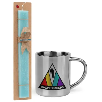 Imagine Dragons, Easter Set, metallic thermal cup (300ml) & aromatic flat Easter candle (30cm) (TURQUOISE)