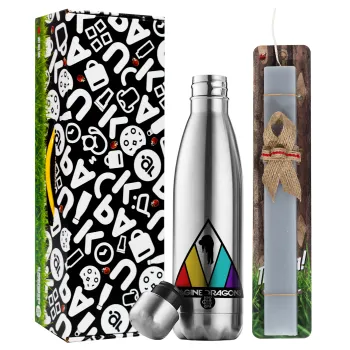 Imagine Dragons, Easter Set, metallic stainless thermos flask (500ml) & scented flat Easter candle (30cm) (GRAY)