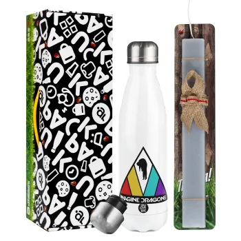 Imagine Dragons, Easter candle, metallic white thermos bottle (500ml) & aromatic flat candle (30cm) (GRAY)