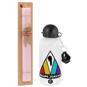 Imagine Dragons, Easter Set, metallic aluminum bottle (500ml) & aromatic flat Easter candle (30cm) (PINK)
