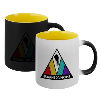Imagine Dragons, Κούπα Μαγική εσωτερικό κίτρινη, κεραμική 330ml που αλλάζει χρώμα με το ζεστό ρόφημα