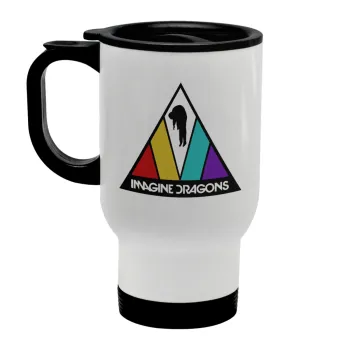 Imagine Dragons, Stainless steel travel mug with lid, double wall white 450ml