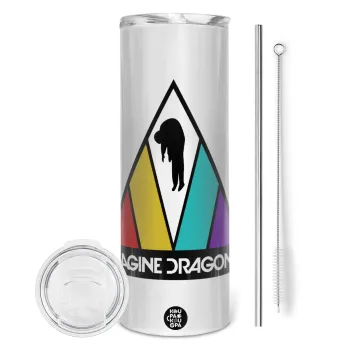 Imagine Dragons, Tumbler ποτήρι θερμό από ανοξείδωτο ατσάλι 600ml, με μεταλλικό καλαμάκι & βούρτσα καθαρισμού