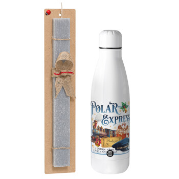 The Polar Express, Easter Set, metallic stainless thermos bottle (500ml) & scented flat Easter candle (30cm) (GRAY)