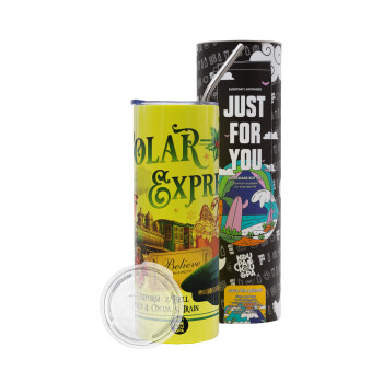 The Polar Express, Neon Yellow Travel Tumbler, with metal straw (Stainless steel 304 Food grade, BPA free, 600ml)