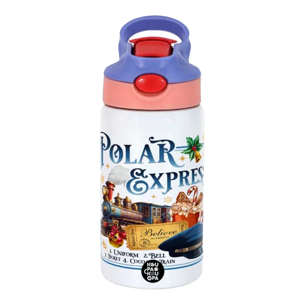 The Polar Express — Παιδικό παγούρι θερμό, ανοξείδωτο, με καλαμάκι ασφαλείας, ροζ/μωβ (350ml)