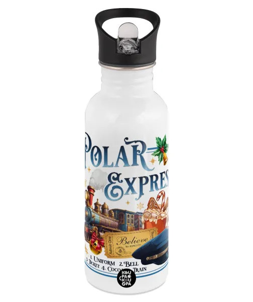 The Polar Express — Παγούρι νερού Λευκό με καλαμάκι, ανοξείδωτο ατσάλι 600ml