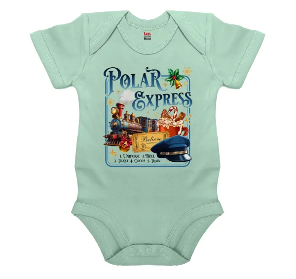 The Polar Express — Βρεφικό φορμάκι μωρού, 0-18 μηνών, mint, 100% Organic Cotton, κοντομάνικο