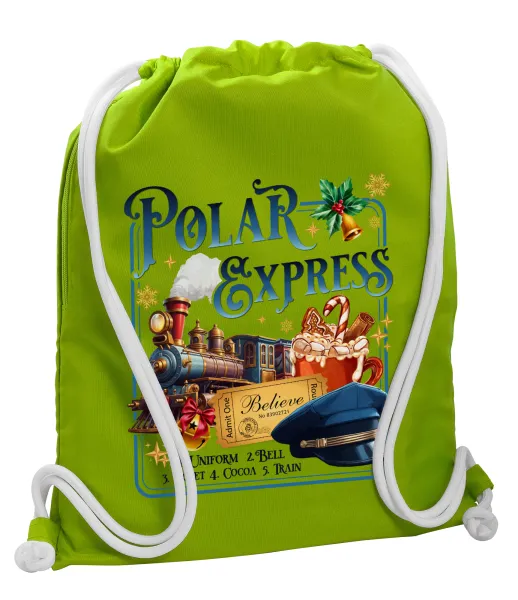 The Polar Express — Τσάντα πλάτης πουγκί GYMBAG LIME GREEN, με τσέπη (40x48cm) & χονδρά κορδόνια