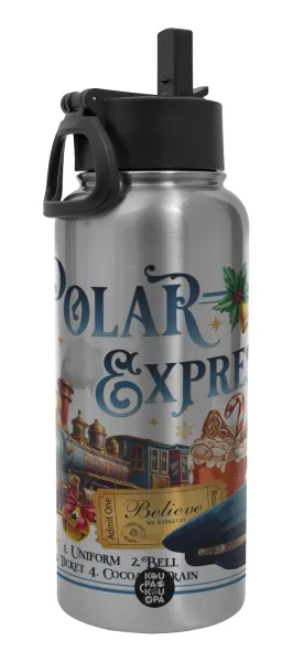 The Polar Express — Μεταλλικό παγούρι θερμός Silver με καλαμάκι και χερούλι (Stainless steel), διπλού τοιχώματος, 950ml