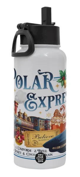 The Polar Express — Metal mug thermo White with Straw and Spout Lid (Stainless steel), double wall, 950ml