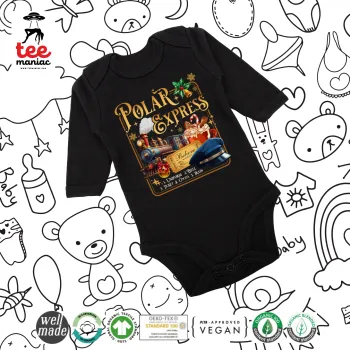 The Polar Express, Μακρυμάνικο βρεφικό φορμάκι, 0-18 μηνών, ΜΑΥΡΟ, 100% Organic Cotton