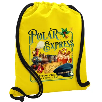 The Polar Express, Backpack pouch GYMBAG Yellow, with pocket (40x48cm) & thick cords