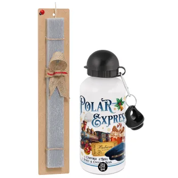 The Polar Express, Easter Set, metallic aluminum water bottle (500ml) & aromatic flat Easter candle (30cm) (GRAY)