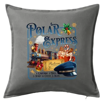 The Polar Express, Μαξιλάρι καναπέ Γκρι 100% βαμβάκι, περιέχεται το γέμισμα (50x50cm)