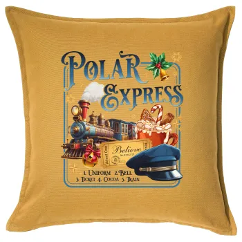 The Polar Express, Μαξιλάρι καναπέ Κίτρινο 100% βαμβάκι, περιέχεται το γέμισμα (50x50cm)
