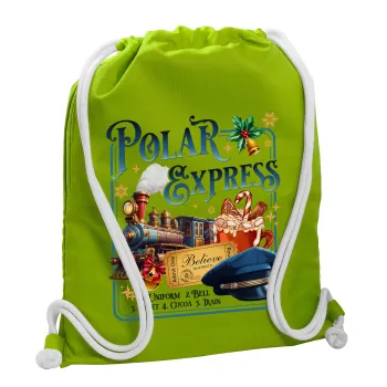 The Polar Express, Τσάντα πλάτης πουγκί GYMBAG LIME GREEN, με τσέπη (40x48cm) & χονδρά κορδόνια
