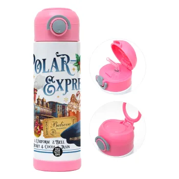 The Polar Express, Παιδικό παγούρι θερμό, ανοξείδωτο, με καλαμάκι ασφαλείας, ΡΟΖ (500ml)