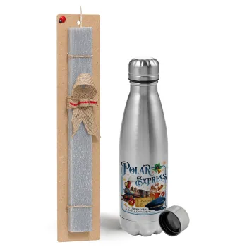 The Polar Express, Easter Set, metallic Inox water bottle (750ml) & aromatic flat Easter candle (30cm) (GRAY)
