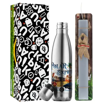 The Polar Express, Easter Set, metallic stainless thermos flask (500ml) & scented flat Easter candle (30cm) (GRAY)