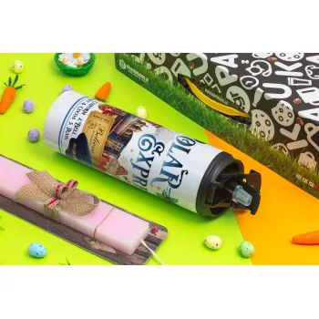 The Polar Express, Easter candle,Travel Tumbler 2 Lids, with metal straw & cleaning brush & aromatic flat candle (30cm) (PINK)