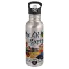 Water bottle Silver with straw, stainless steel 600ml