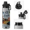 Metallic water bottle with safety cap, 850ml aluminum