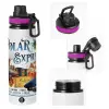 Metallic water bottle with safety lid, 850ml aluminum