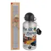 Easter Set, metallic silver aluminum water bottle (500ml) & aromatic flat Easter candle (30cm) (GRAY)