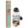 Easter Set, metallic aluminum water bottle (500ml) & scented flat candle (30cm) (TURQUOISE)
