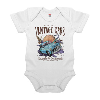 Wizard Flying Car, Βρεφικό φορμάκι μωρού, 0-24 μηνών, ΛΕΥΚΟ, 100% Organic Cotton, κοντομάνικο