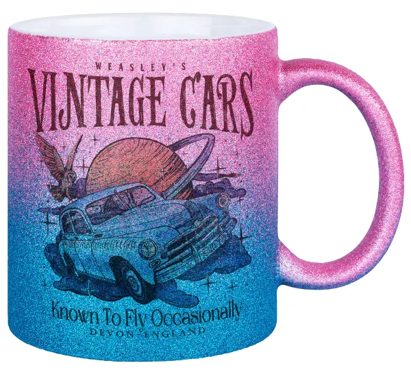 Wizard Flying Car — Gold/blue glitter mug, ceramic, 330ml