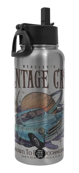 Wizard Flying Car — Metal mug thermo Silver with Straw and Spout Lid (Stainless steel), double wall, 950ml