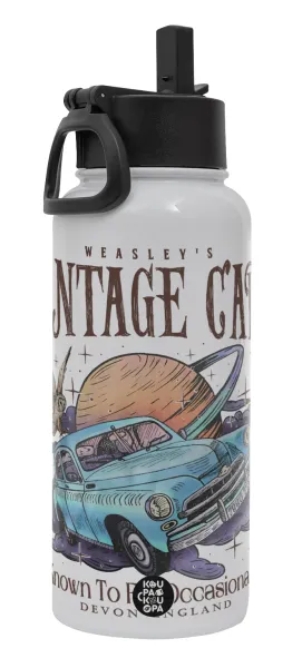 Wizard Flying Car — Metal mug thermo White with Straw and Spout Lid (Stainless steel), double wall, 950ml