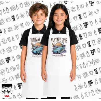 Wizard Flying Car, Λευκή ΠΑΙΔΙΚΗ Ποδιά μακριά Σεφ ολόσωμη με τσέπες