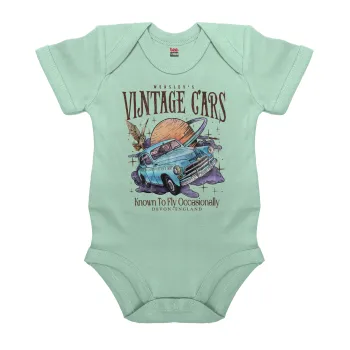 Wizard Flying Car, Βρεφικό φορμάκι μωρού, 0-18 μηνών, mint (Μέντα), 100% Organic Cotton, κοντομάνικο