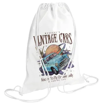 Wizard Flying Car, Τσάντα πλάτης πουγκί GYMBAG λευκή (28x40cm)