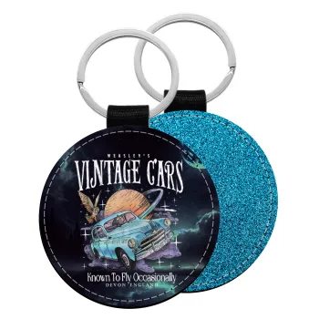 Wizard Flying Car, Μπρελόκ Δερματίνη, στρογγυλό ΜΠΛΕ (5cm)