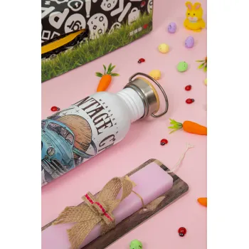 Wizard Flying Car, Πασχαλινή Λαμπάδα με παγούρι μεταλλικό (620ml, stainless steel) & κερί αρωματικό πλακέ (30cm) (ΡΟΖ)