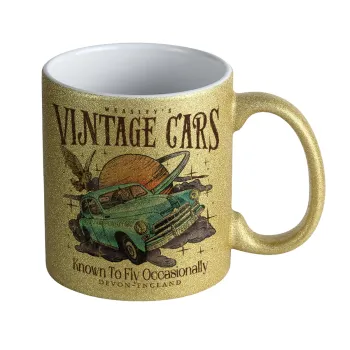 Wizard Flying Car, Κούπα Χρυσή Glitter που γυαλίζει, κεραμική, 330ml