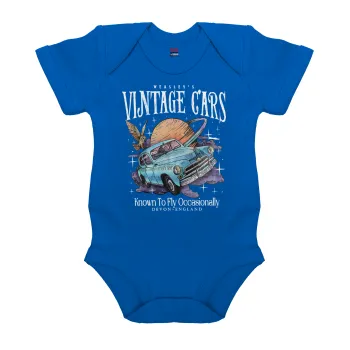 Wizard Flying Car, Βρεφικό φορμάκι μωρού, Μπλε Κοβαλτίου, 100% Organic Cotton, κοντομάνικο