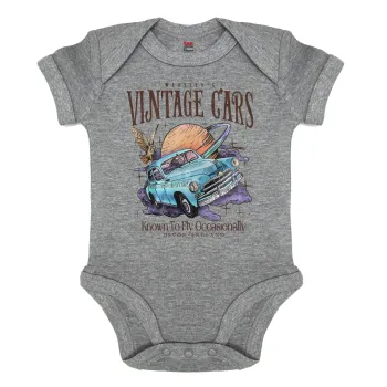 Wizard Flying Car, Βρεφικό φορμάκι μωρού, 0-18 μηνών, ΓΚΡΙ ΜΕΛΑΝΖΕ, 100% Organic Cotton, κοντομάνικο