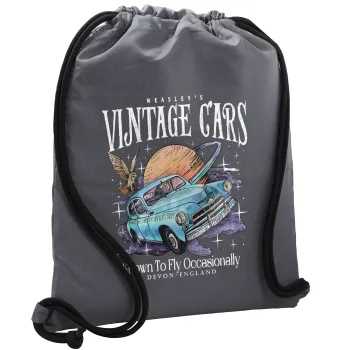 Wizard Flying Car, Τσάντα πλάτης πουγκί GYMBAG ΓΚΡΙ, με τσέπη (40x48cm) & χονδρά κορδόνια