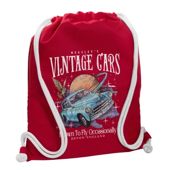 Wizard Flying Car, Τσάντα πλάτης πουγκί GYMBAG Κόκκινη, με τσέπη (40x48cm) & χονδρά κορδόνια