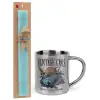 Easter Set, metallic thermal cup (300ml) & aromatic flat Easter candle (30cm) (TURQUOISE)