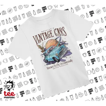 Wizard Flying Car, Άνετο παιδικό T-Shirt ΛΕΥΚΟ από 100% βαμβάκι, για κάθε μέρα. Vegan & OEKO-TEX πιστοποιημένο.