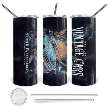 Wizard Flying Car, Tumbler ποτήρι θερμό από ανοξείδωτο ατσάλι 600ml, με μεταλλικό καλαμάκι & βούρτσα καθαρισμού