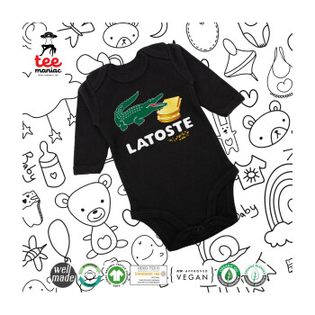 Latoste, Μακρυμάνικο βρεφικό φορμάκι, 0-18 μηνών, ΜΑΥΡΟ, 100% Organic Cotton