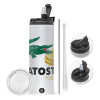 Travel Tumbler 2 Lids, with metal straw & cleaning brush (Stainless steel 304 Food grade, BPA free, 600ml)